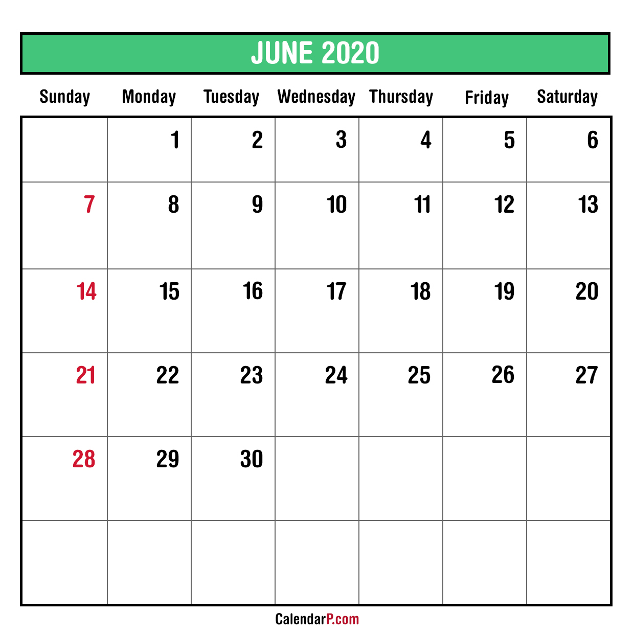 Download Monthly Calendar Printable June 2020 Background