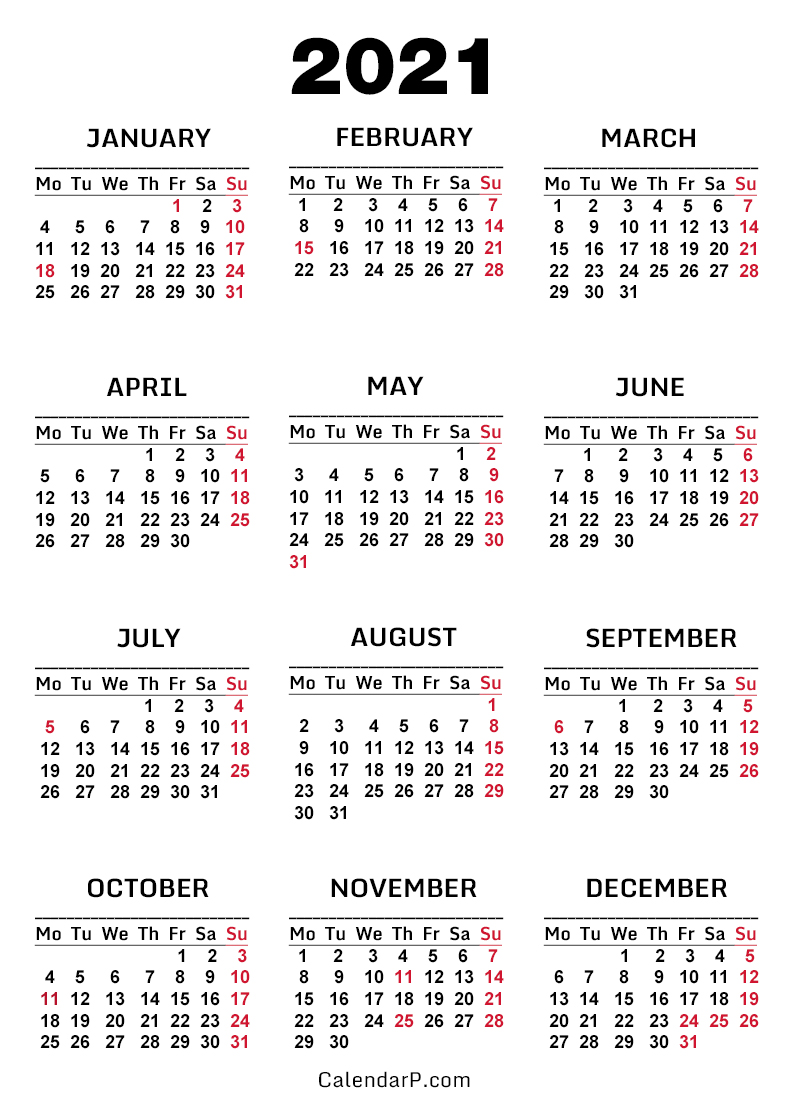 2021 Calendar With Us Holidays Printable Free White Monday
