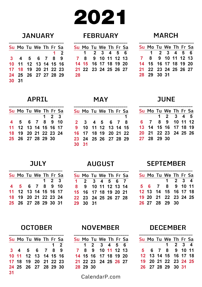 2021 Calendar With Us Holidays Printable Free White Sunday