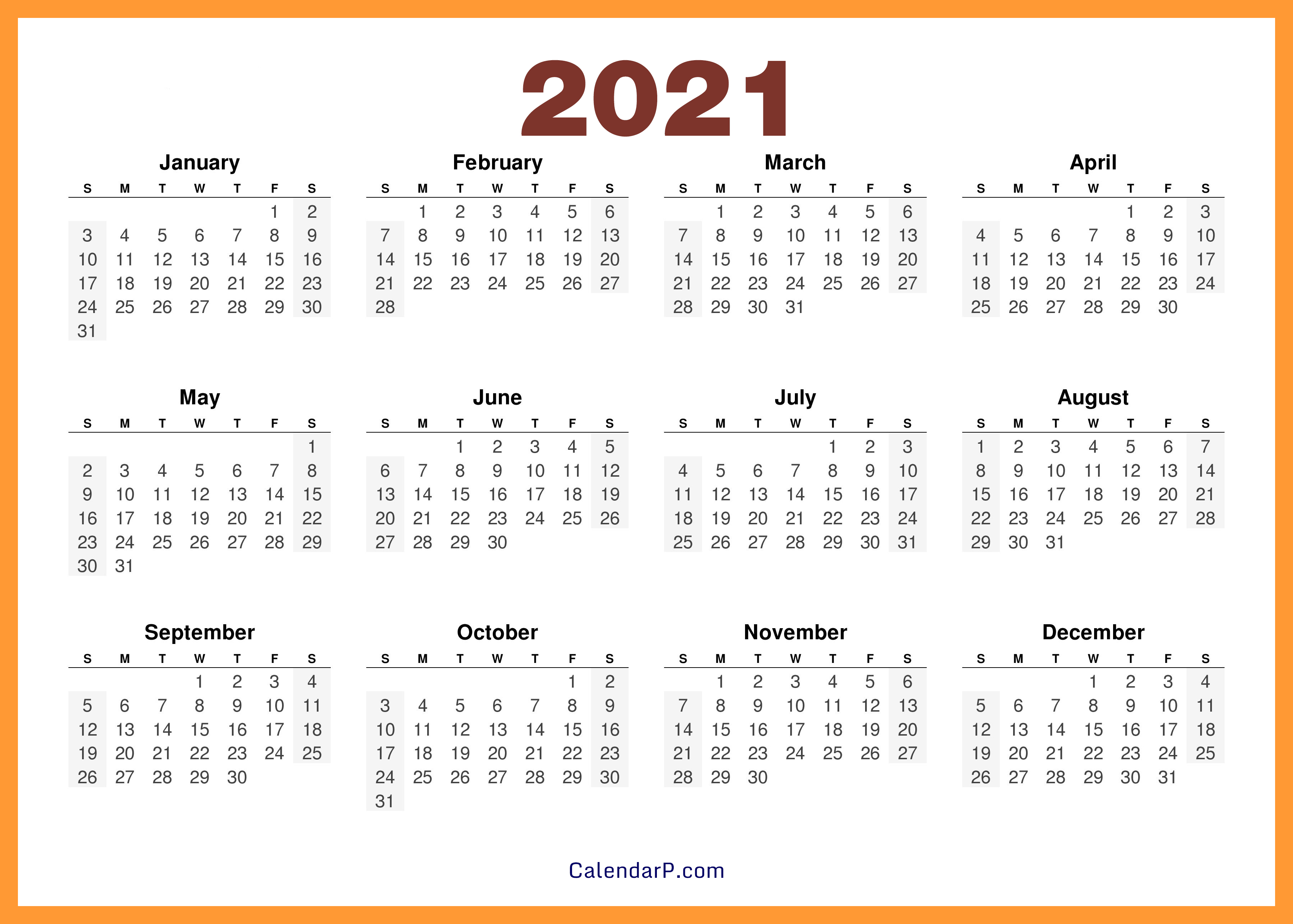 2021 calendar template word free download