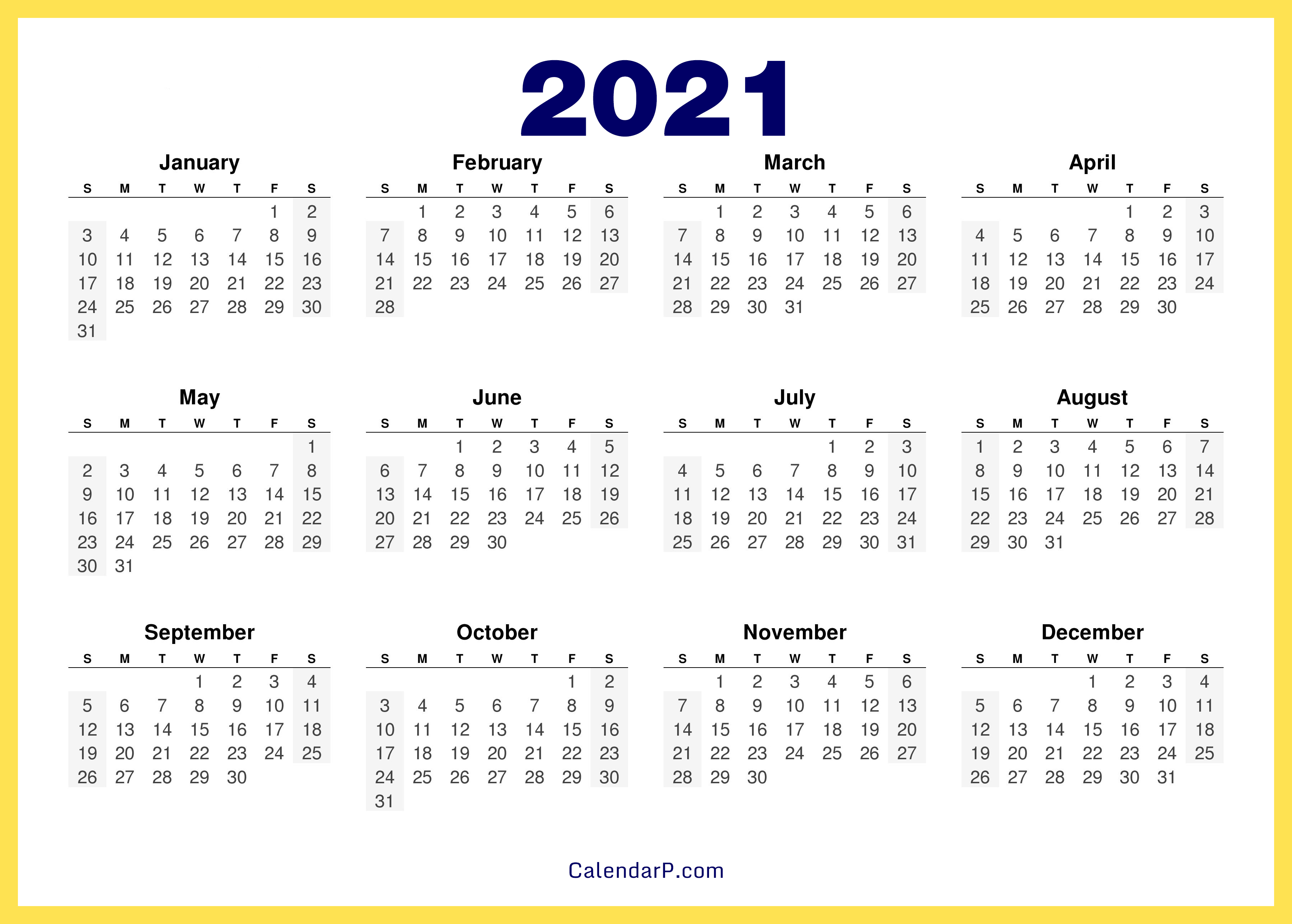 2021 Calendar Printable Free HD Yellow CalendarP Printables 2021 Calendar Printable Free HD Yellow CalendarP Printables