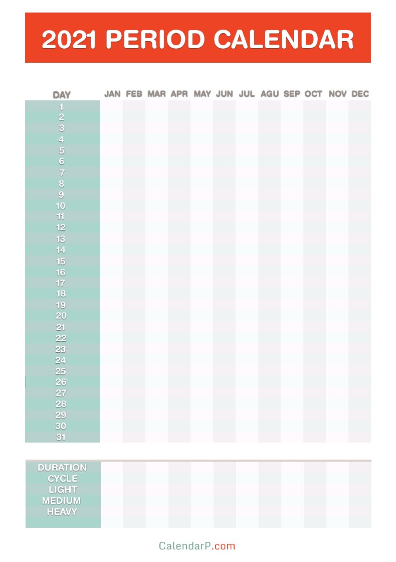 2021 Period Calendar Free Printable Pdf Jpg Orange Turquoise Calendarp Printable Free Calendars